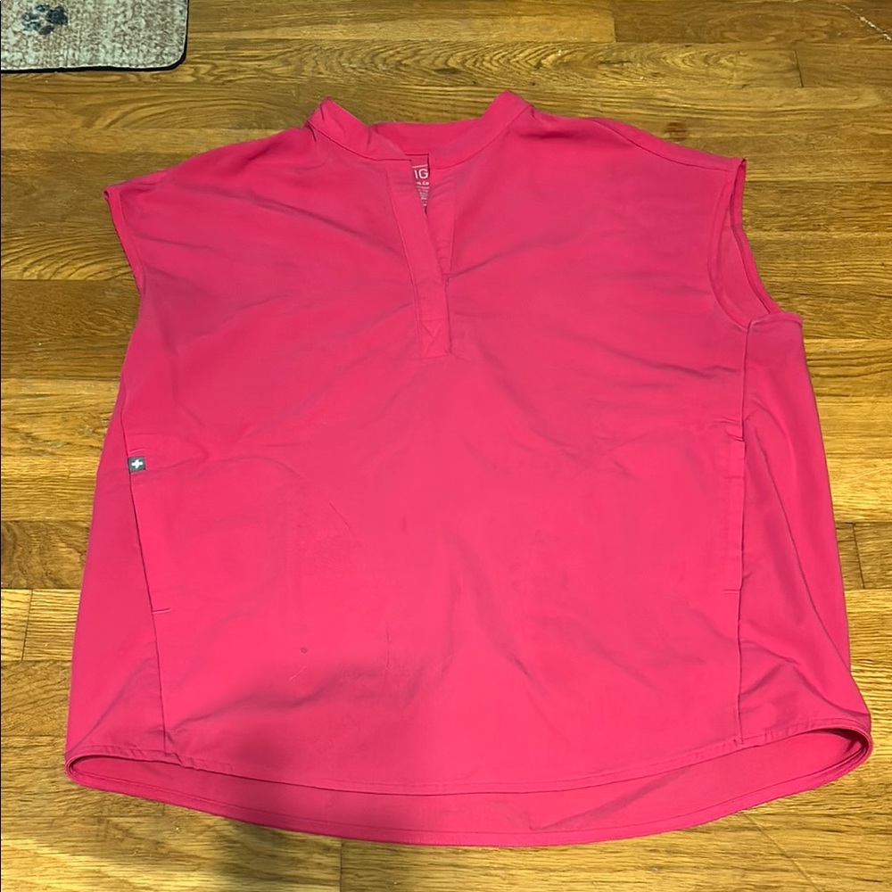 Figs Pink Sleeveless Polo Muscle Tee